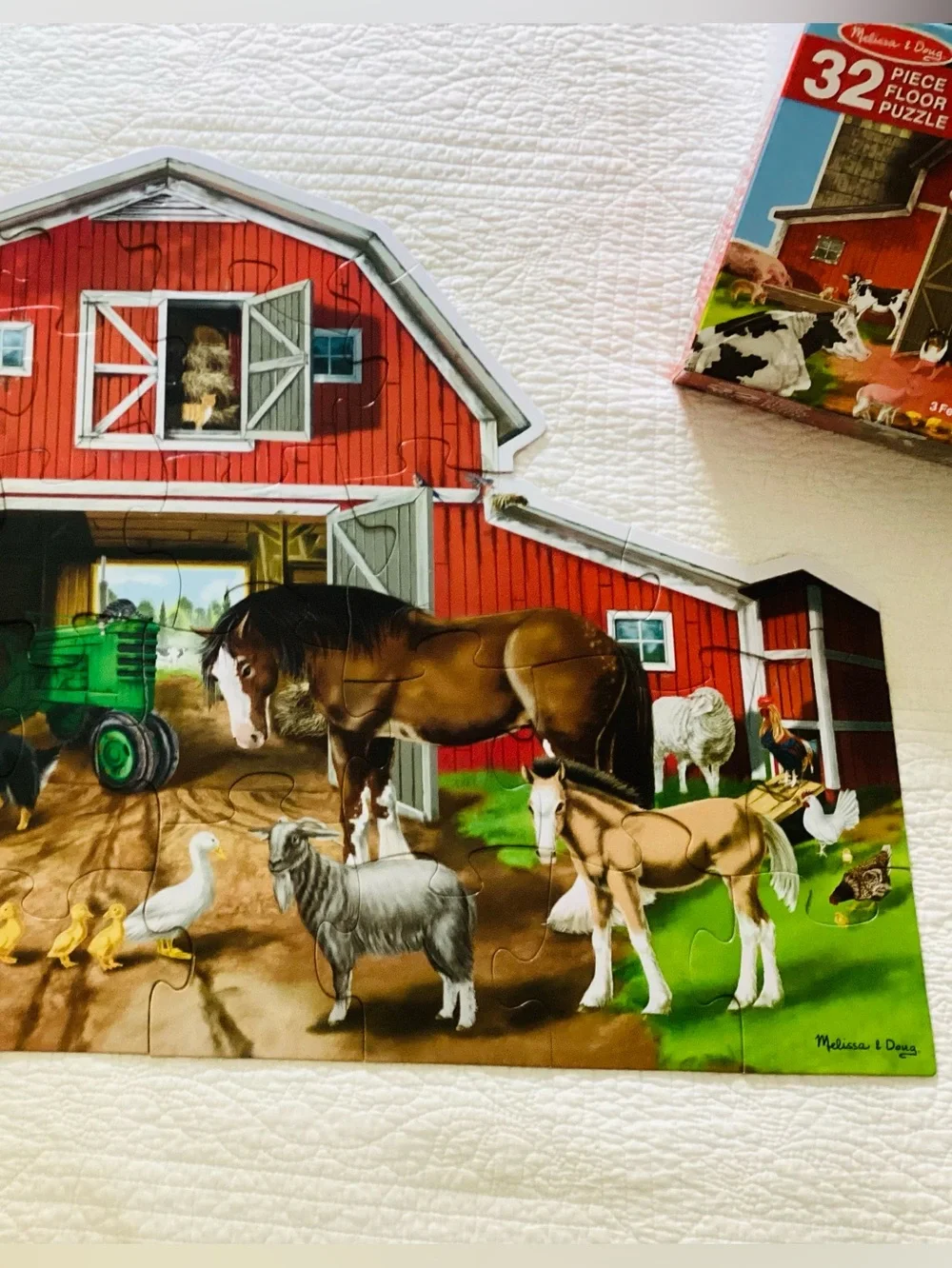 Complete Melissa & Doug 32 piece Busy Barn Floor Puzzle Red Barn Farm Animals